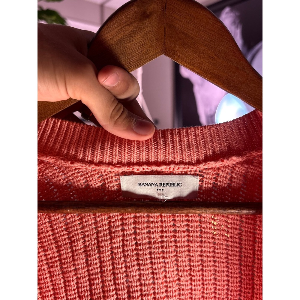 Banana Republic Cardigan Women XL Pink Button Front Ribbed Knit Sweater Coastal - Picture 4 of 11